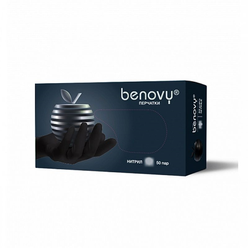 Перчатки нитриловые неопудр.Benovy XL ЧЁРНЫЕ(50 пар.упак)