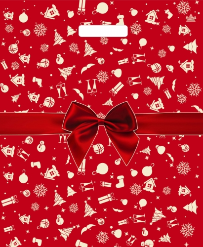 Пакет проруб ручка 38х45 60 мкр.Н.Г. ПВД "Красный бантик" ламинир./50/