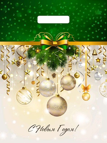 Пакет проруб ручка 31х40 НГ  "Новогодние украшения" 60мкр глянец /50 /