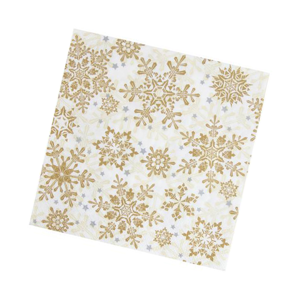 Салфетки 3-сл. 33х33см НГ "Золотые снежинки на бежевом" 20шт.