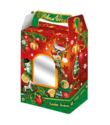 Коробка подарочн. 1 кг"Дед Мороз"с окном (140*80*195)