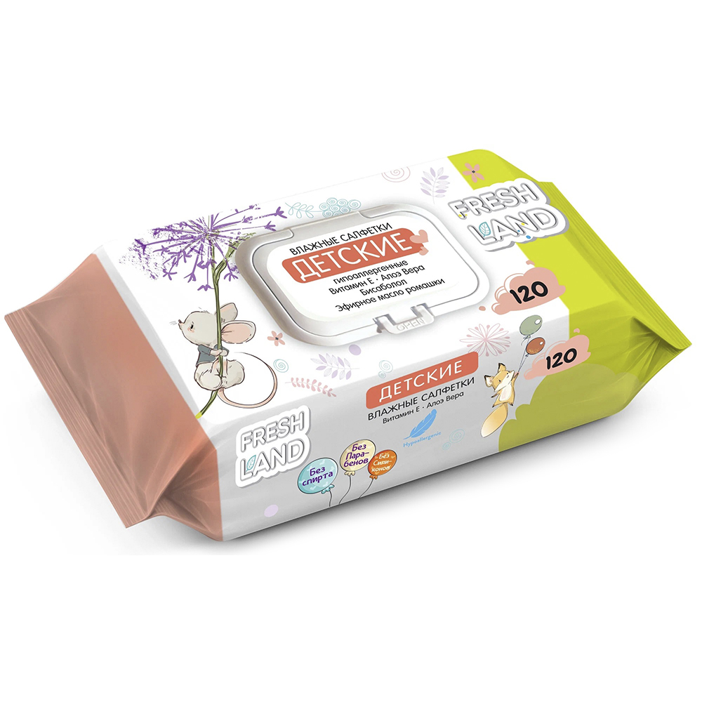 Салфетки влажные "FRESHLAND Мышонок " детские 120шт