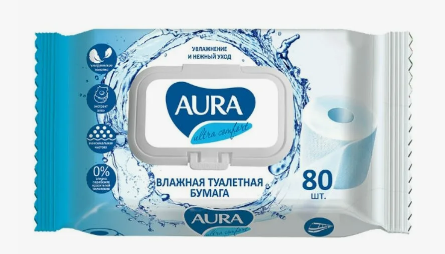 Влажная туалетная бумага AURA ULTRA COMFORT с крышкой 80 шт