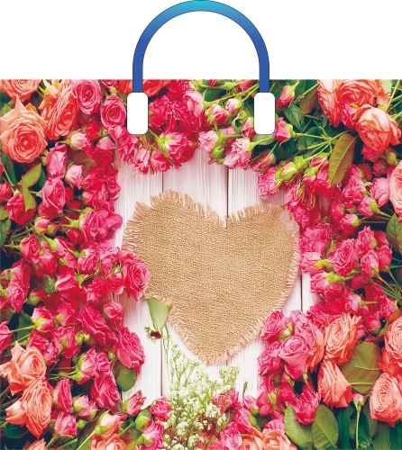 Пакет ПВД пласт.ручка 38х34 "Кустовые розы"90мкм