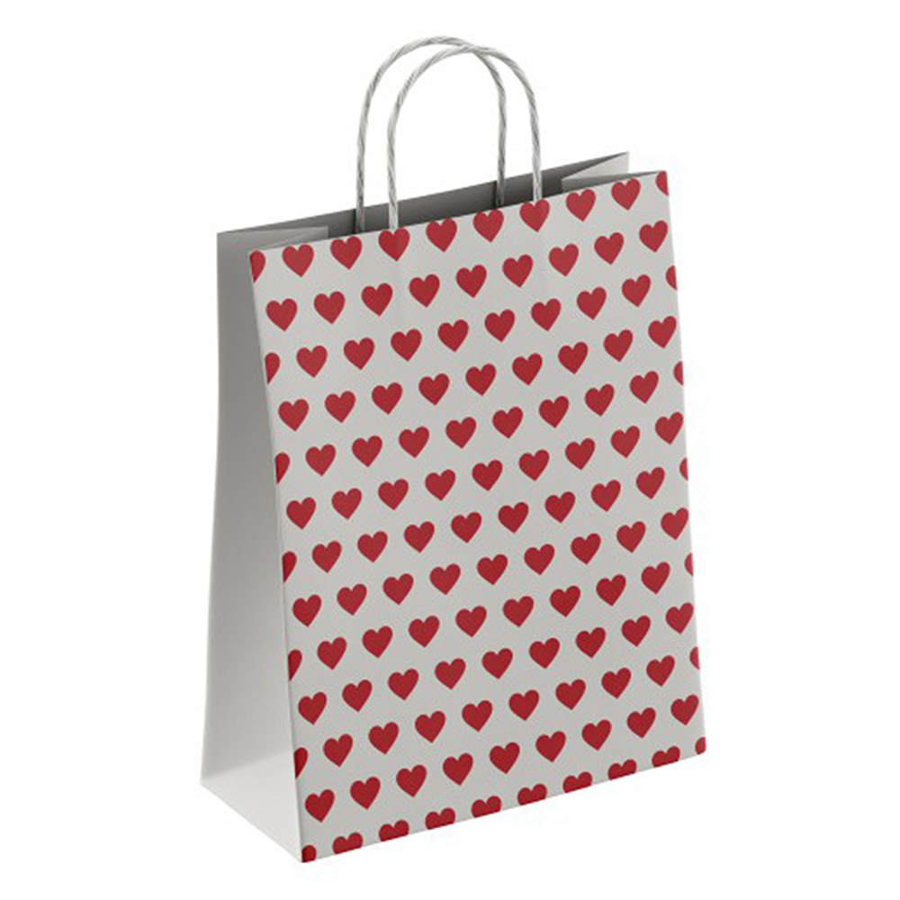 Пакет бумажный крафт с кручёной ручкой 250х220х120  "СЕРДЦА"