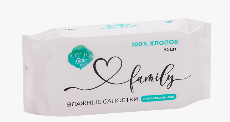 Салфетки влажные  Cotto Fleur  хлопок Универсальные 72шт.
